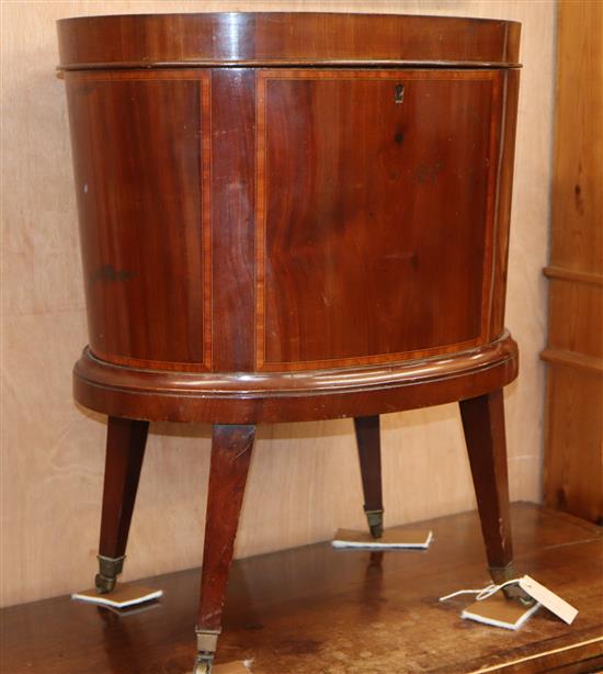 An Edwardian mahogany and satinwood banded oval wine cooler H.65cm